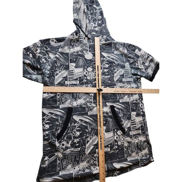 Royal Blue Hoodie Large Comic Book Graphic Short Sleeve Sweatshirt Retro Pop Art - Picture 6 of 16